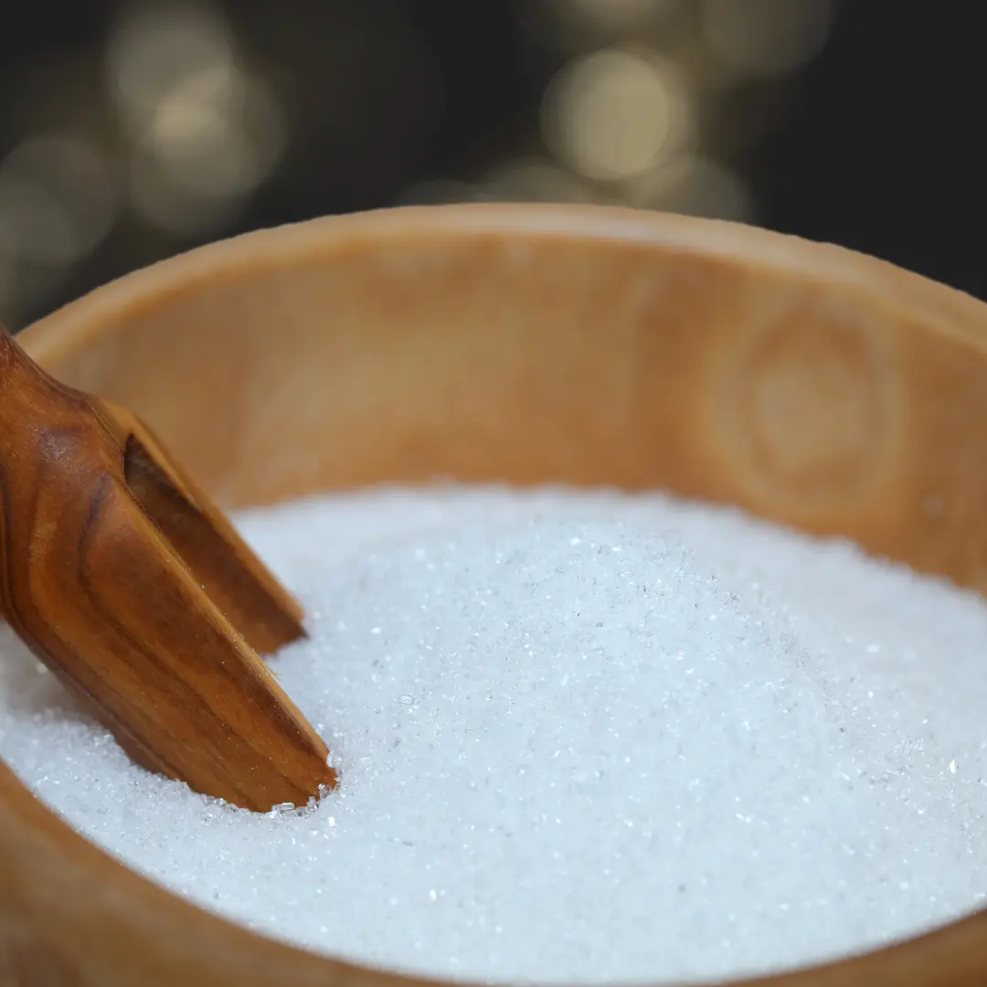 White Cane Sugar in Wooden Bowl - California Cane Sugar